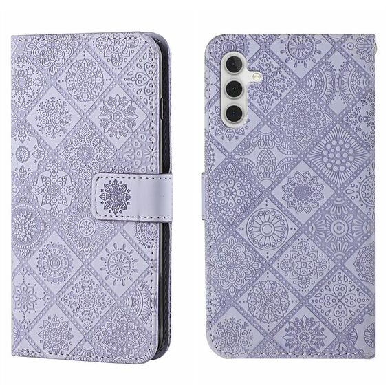 Custodia per telefono in pelle con motivo in rilievo stile etnico per Samsung Galaxy S24 5G (viola)
