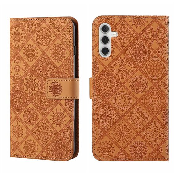 Custodia per telefono in pelle con motivo in rilievo stile etnico per Samsung Galaxy S24+ 5G (marrone)