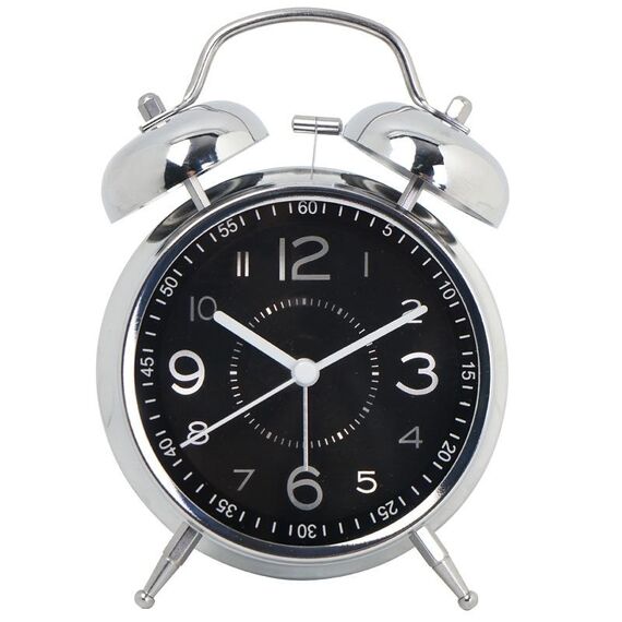 Orologio al quarzo con campana ad anello in metallo elettrolitico da 4,5 pollici con luce notturna, Stile: nero