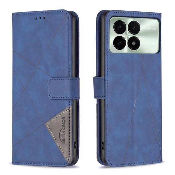 Custodia per telefono in pelle con struttura a rombo con fibbia magnetica per Xiaomi Redmi K70 / K70 Pro (blu)