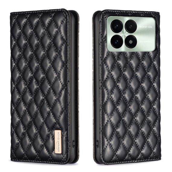 Per Xiaomi Redmi K70 / K70 Pro Custodia a vibrazione magnetica in pelle con reticolo diamantato (Nero)