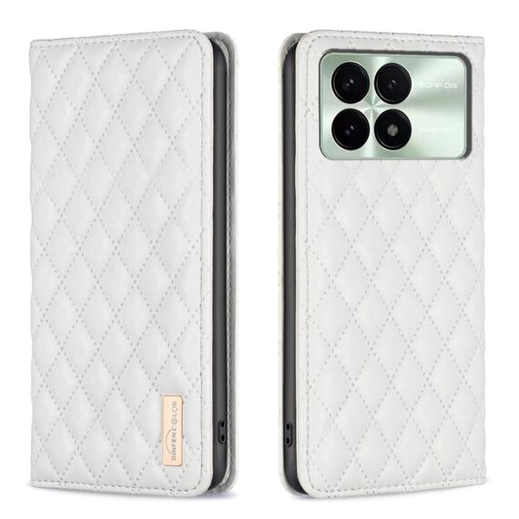 Per Xiaomi Redmi K70E Custodia per telefono con flip in pelle magnetica con reticolo diamantato (bianca)