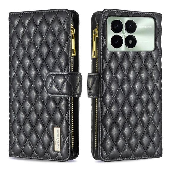 Per Xiaomi Redmi K70 / K70 Pro Custodia a portafoglio in pelle con cerniera a reticolo di diamanti (Nero)