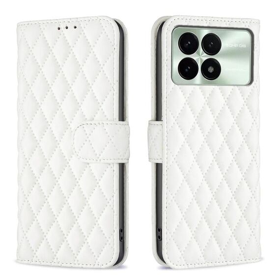 Per Xiaomi Redmi K70 / K70 Pro Custodia a portafoglio in pelle con reticolo di diamanti (bianca)