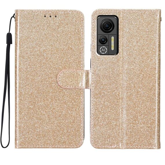 Custodia per telefono in pelle con vibrazione in polvere glitterata per Ulefone Note 14 (oro)