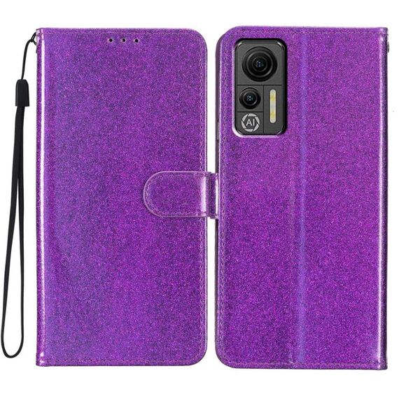 Custodia per telefono in pelle con vibrazione in polvere glitterata per Ulefone Note 14 (viola)