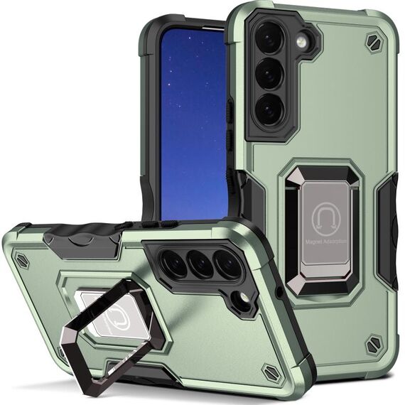 Custodia per telefono con armatura antiurto antiscivolo per Samsung Galaxy S24 5G con supporto ad anello (verde)