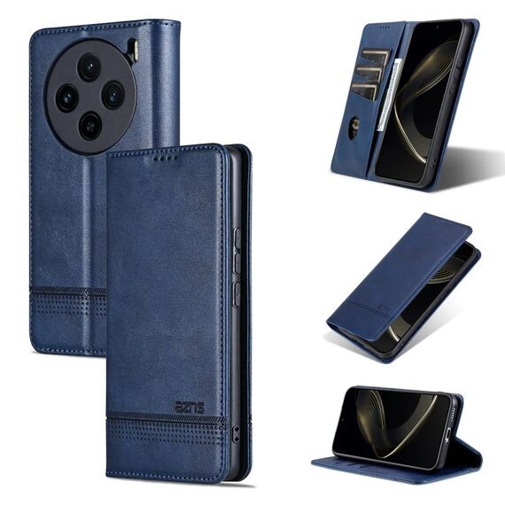 Custodia per telefono in pelle magnetica con texture di vitello per vivo X100 AZNS (blu scuro)