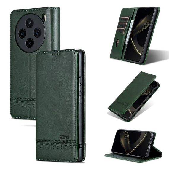 Custodia per telefono in pelle magnetica con texture di vitello per vivo X100 AZNS (verde scuro)