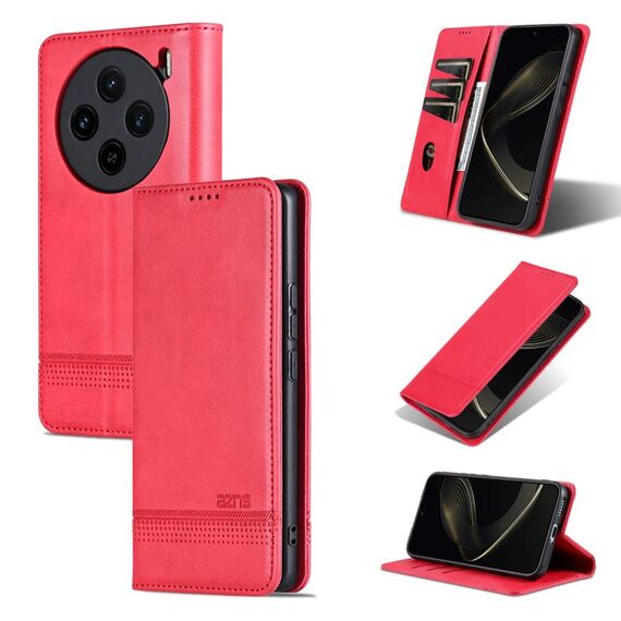 Custodia per telefono in pelle magnetica con texture di vitello per vivo X100 AZNS (rossa)