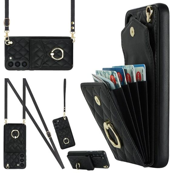 Per Samsung Galaxy S24 5G Custodia per cellulare con texture rombica con cordino lungo (nero)