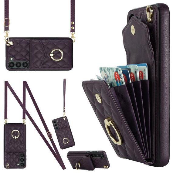Per Samsung Galaxy S24+ 5G Custodia per cellulare con texture rombica con cordino lungo (viola scuro)