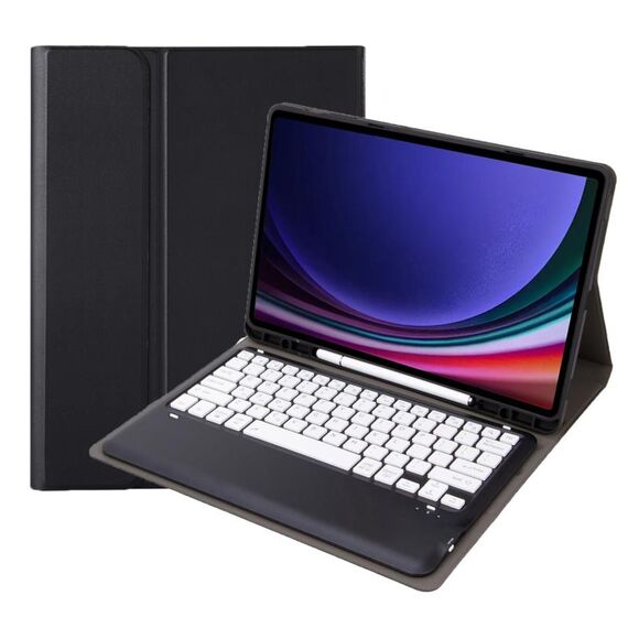Per Samsung Galaxy Tab S9 FE+ A810B Custodia per tablet in pelle con tastiera Bluetooth staccabile con slot per penna (nero + bianco)