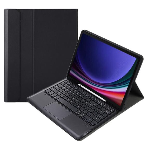 Per Samsung Galaxy Tab S9 FE+ A810B-A Touch Pad Custodia tablet in pelle con tastiera Bluetooth staccabile (Nero)