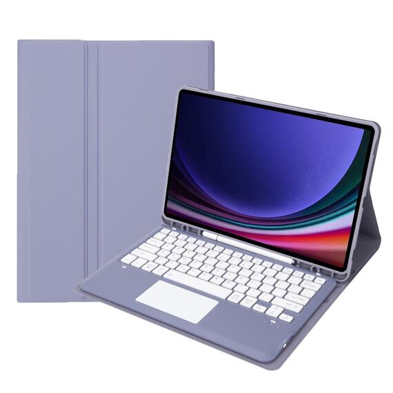 Per Samsung Galaxy Tab S9 FE+ A810B-A Custodia tablet in pelle con touch pad staccabile e tastiera Bluetooth (viola)