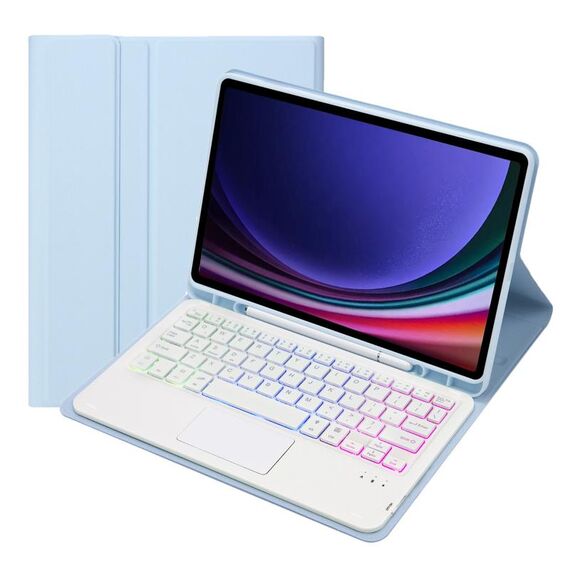 Per Samsung Galaxy Tab S9 FE Candy Color Touch Retroilluminazione Tastiera Bluetooth Custodia tablet in pelle con portapenne (Blu ghiaccio)