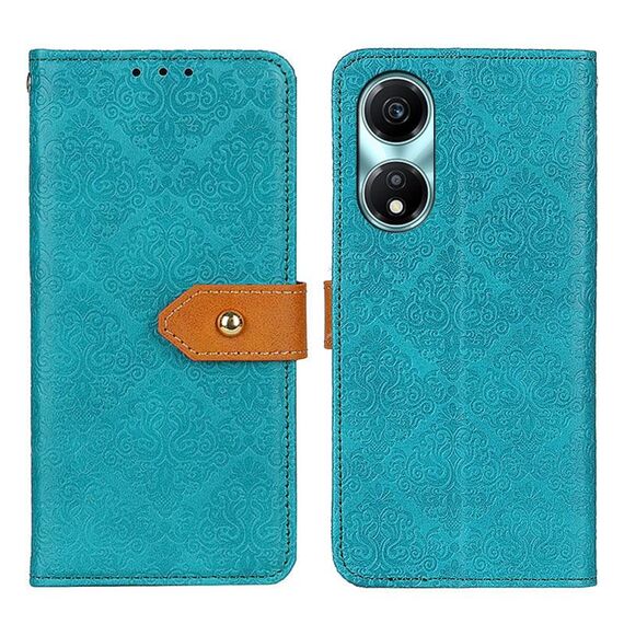 Custodia per telefono in pelle goffrata floreale europea per Honor X5 Plus (blu)