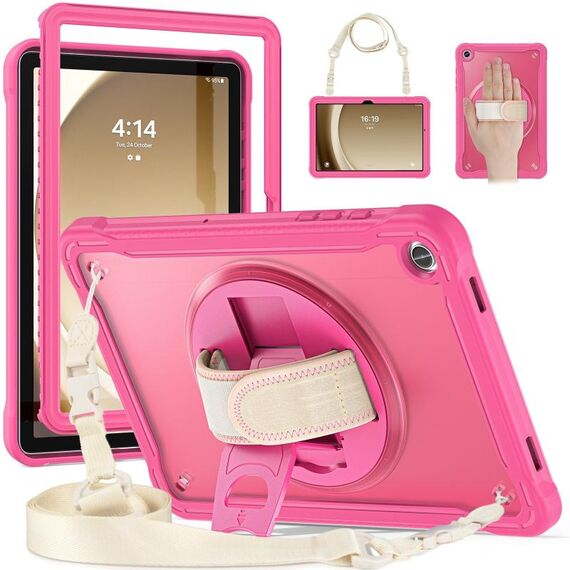 Custodia per tablet ibrida resistente per Samsung Galaxy Tab A9+ X210/X215 con manico e cinturino (rosa rosso)