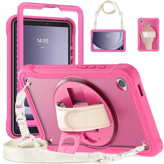 Custodia per tablet ibrida resistente per Samsung Galaxy Tab A9 X110/X115 con manico e cinturino (rosa rosso)