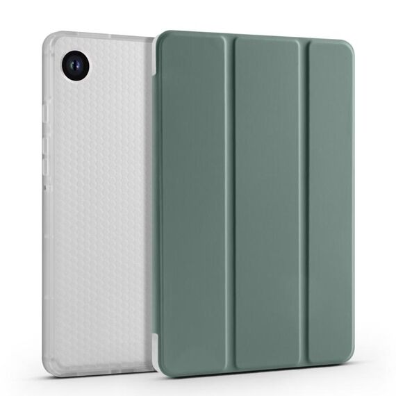 Per Samsung Galaxy Tab A9 X110 Custodia tablet in pelle TPU trasparente a nido d'ape 3 volte con slot per penna (verde scuro)