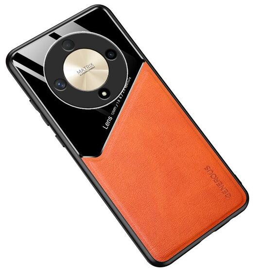Custodia per telefono in vetro organico in pelle all-inclusive per Honor X9b (gialla)