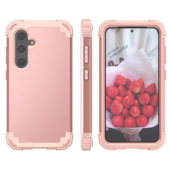 Per Samsung Galaxy S24+ 5G 3 in 1 Custodia per telefono antiurto per PC ibrida in silicone (oro rosa)