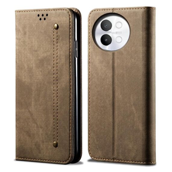 Custodia per telefono in pelle flip con texture denim per vivo S18e (cachi)