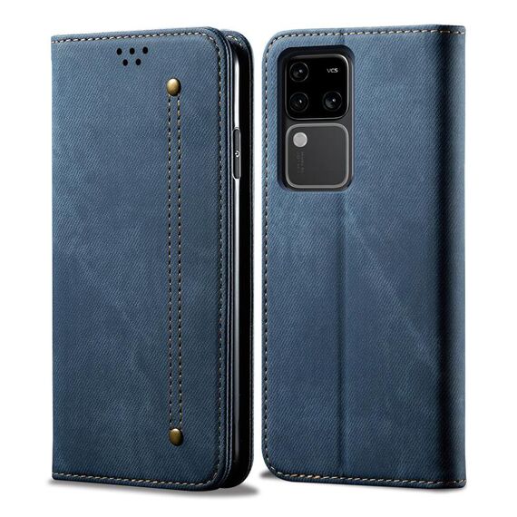 Custodia per telefono in pelle flip con texture denim per vivo S18 Pro (blu)