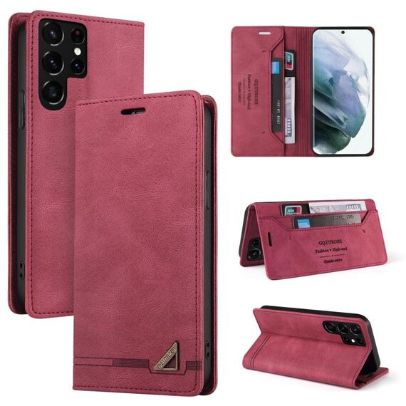 Per Samsung Galaxy S22 Ultra 5G Skin Feel Custodia antifurto in pelle con vibrazione orizzontale con supporto (vino rosso)