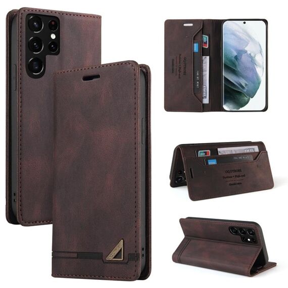 Per Samsung Galaxy S22 Ultra 5G Skin Feel Custodia antifurto in pelle con vibrazione orizzontale con supporto (marrone)