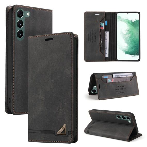 Per Samsung Galaxy S23+ 5G Skin Feel Custodia antifurto in pelle con vibrazione orizzontale con supporto (Nero)