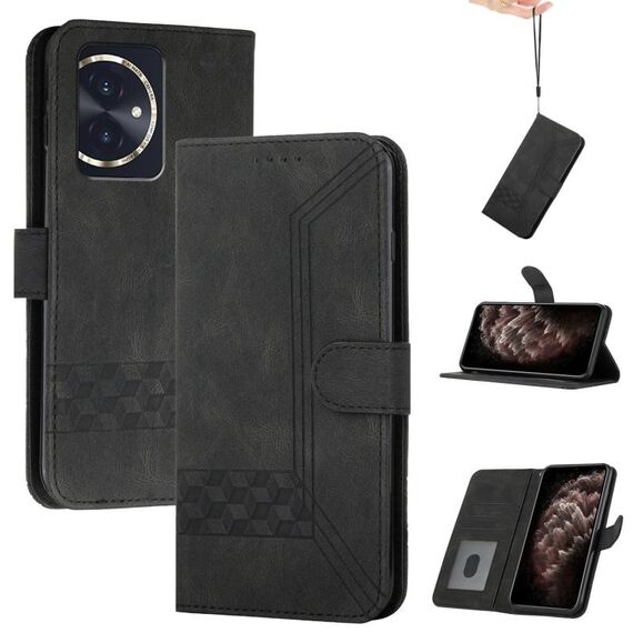 Custodia per telefono in pelle Flip per Honor 100 Cubic Skin Feel (nera)