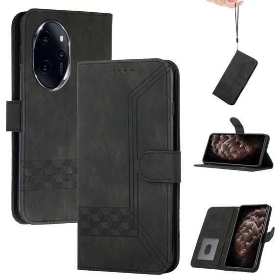 Custodia per telefono in pelle Flip Cubic Skin Feel per Honor 100 Pro (nera)