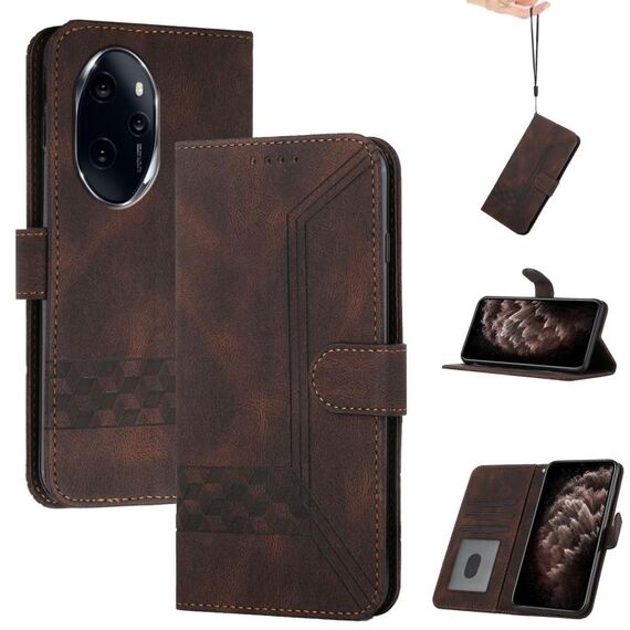 Custodia per telefono in pelle Flip Cubic Skin Feel per Honor 100 Pro (marrone)