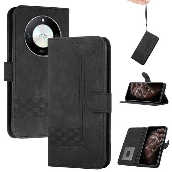 Custodia per telefono in pelle Flip Cubic Skin Feel per Honor X50 / X9b (nera)