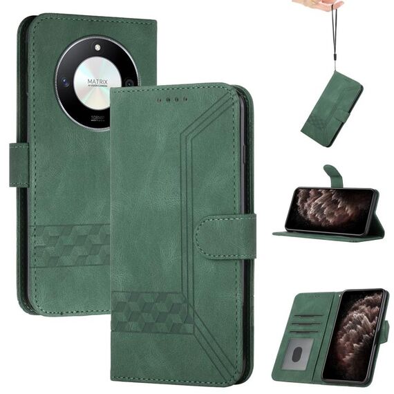 Custodia per telefono in pelle Flip Cubic Skin Feel per Honor X50 / X9b (verde)