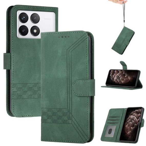 Custodia per telefono in pelle Flip Cubic Skin Feel per Xiaomi Redmi K70 (verde)