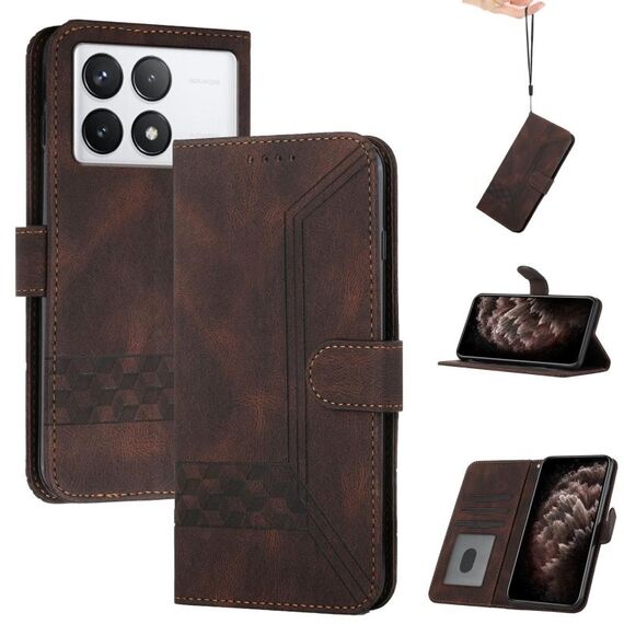Custodia per telefono in pelle Flip Cubic Skin Feel per Xiaomi Redmi K70 (marrone)