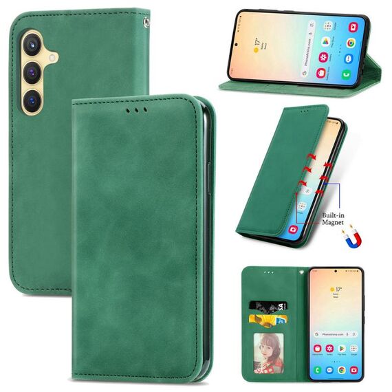 Custodia per telefono in pelle magnetica retro Skin Feel per Samsung Galaxy S24+ 5G (verde)