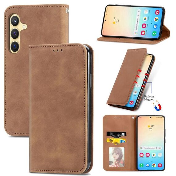 Custodia per telefono in pelle magnetica retro Skin Feel per Samsung Galaxy S24+ 5G (marrone)