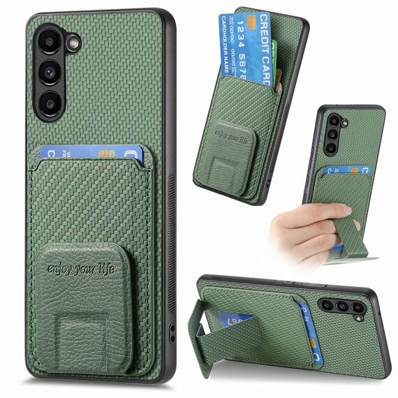 Custodia pieghevole per telefono con supporto pieghevole per Samsung Galaxy S24+ 5G in fibra di carbonio (verde)