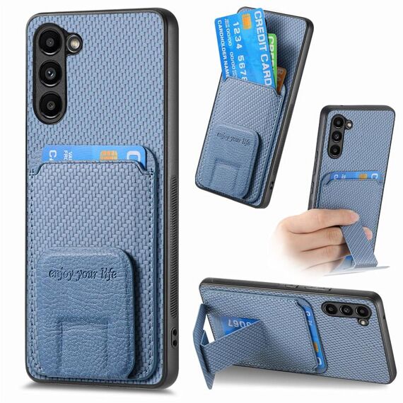 Custodia pieghevole per telefono con supporto pieghevole per Samsung Galaxy S23+ 5G in fibra di carbonio (blu)