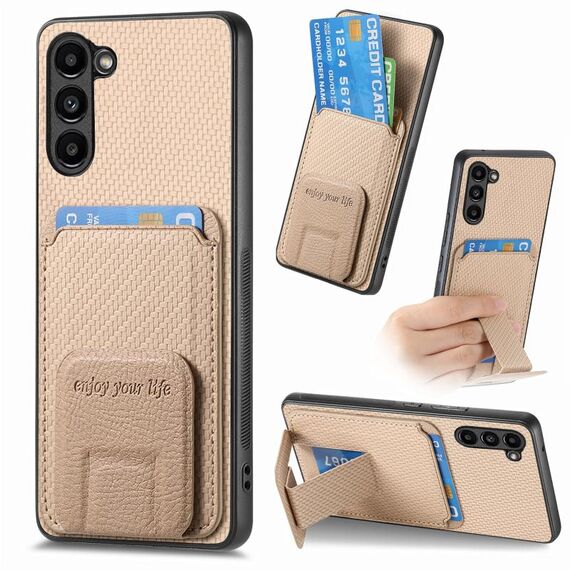 Custodia pieghevole per telefono con supporto pieghevole per Samsung Galaxy S23+ 5G in fibra di carbonio (cachi)