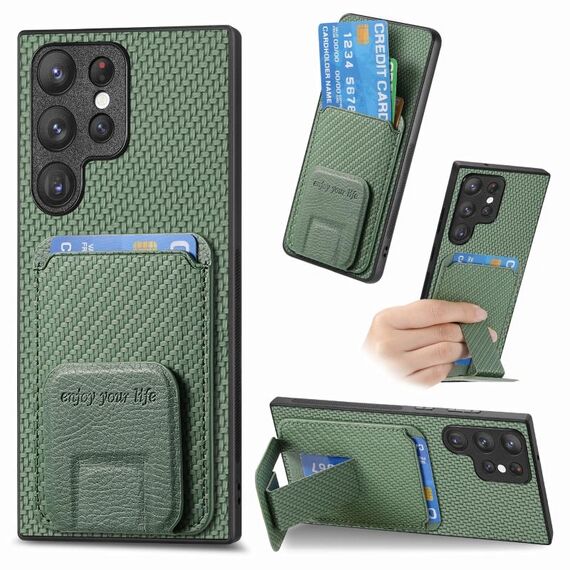 Custodia pieghevole per telefono con supporto pieghevole per Samsung Galaxy S21 Ultra 5G in fibra di carbonio (verde)