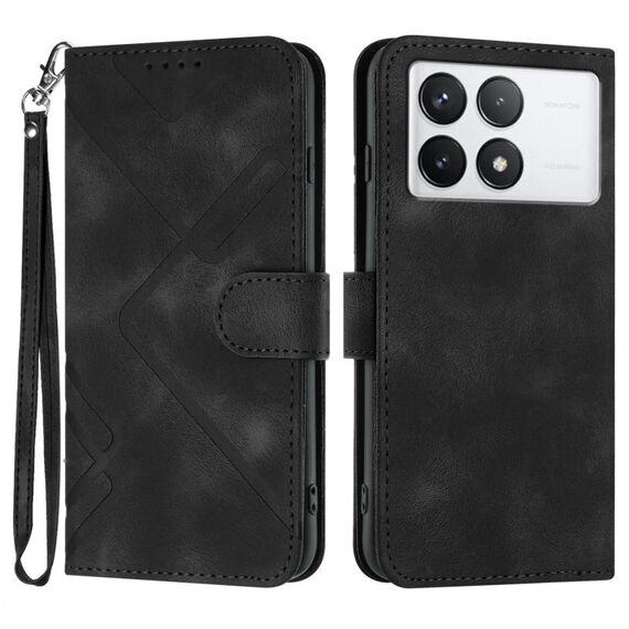 Per Xiaomi Redmi K70 Custodia in pelle con motivo a linee Skin Feel (nera)