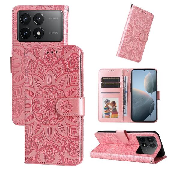 Per Xiaomi Redmi K70 / K70 Pro Custodia per cellulare in pelle girasole goffrata (oro rosa)