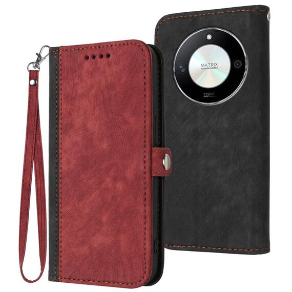 Custodia per cellulare in pelle con cinturino a doppia piega con fibbia laterale per Honor X50 / X9b (Rosso)
