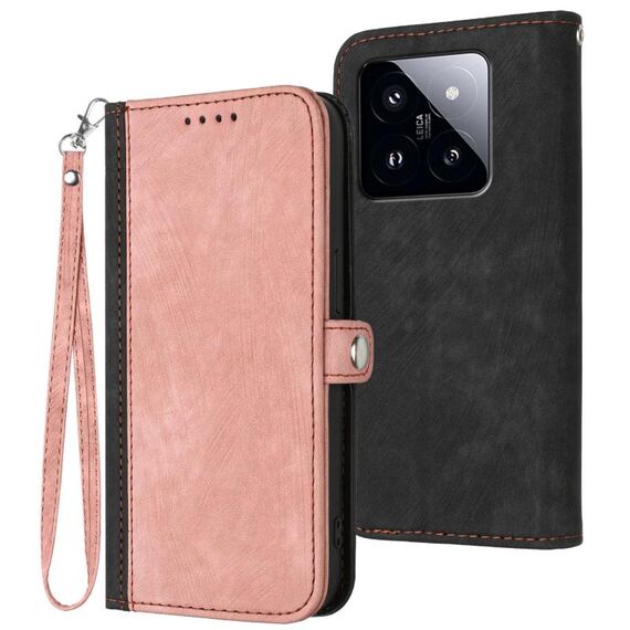 Custodia per telefono in pelle con cinturino a doppia piega con fibbia laterale per Xiaomi 14 Pro (rosa)