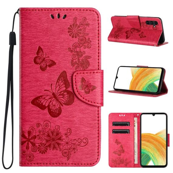 Custodia per telefono in pelle con chiusura a farfalla goffrata per Samsung Galaxy S24+ 5G (rossa)