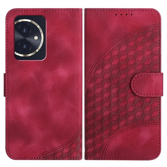 Custodia in pelle per telefono con stampa testa di elefante in rilievo per Honor 100 YX0060 con cordino (rosa rossa)